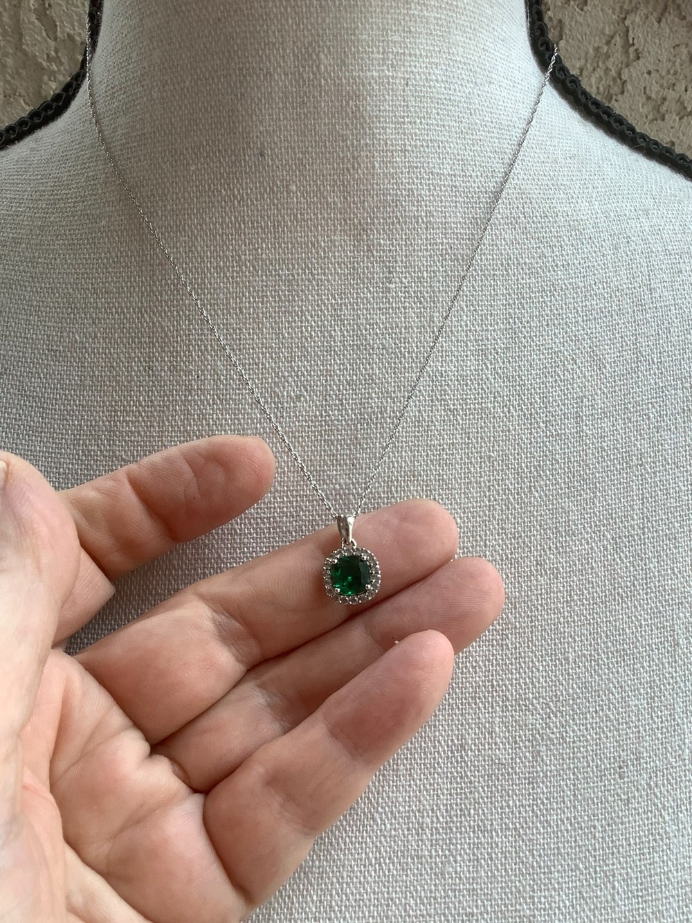 Sterling silver Green Gemstone Halo Pendant 18” Necklace